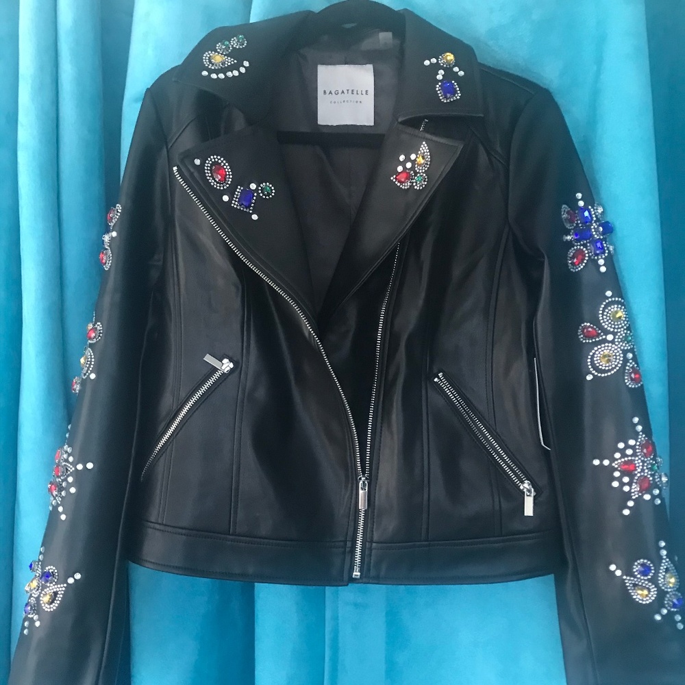 Motorcycle jacket w/embellishments/Rhinstones -Sm. (large small)